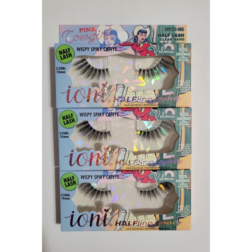 Ioni Pink Cowgirl Velma Wispy Spikey Cateye Lashes Bundle Pack of 3 Eyelashes